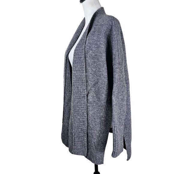 Banana Republic Gray Open Cardigan Sweater Sz L Merino Blend Relaxed Long Slits - Picture 2 of 9